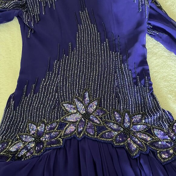 Vintage Para Purple Beaded and Sequin Midi Dress with a Sheer Layered size 6 - Picture 7 of 7